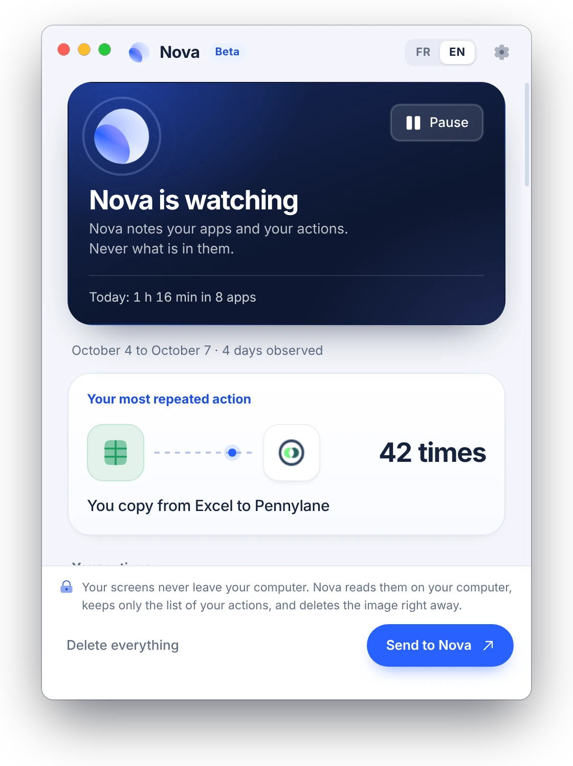 The Nova window, with a sample day.