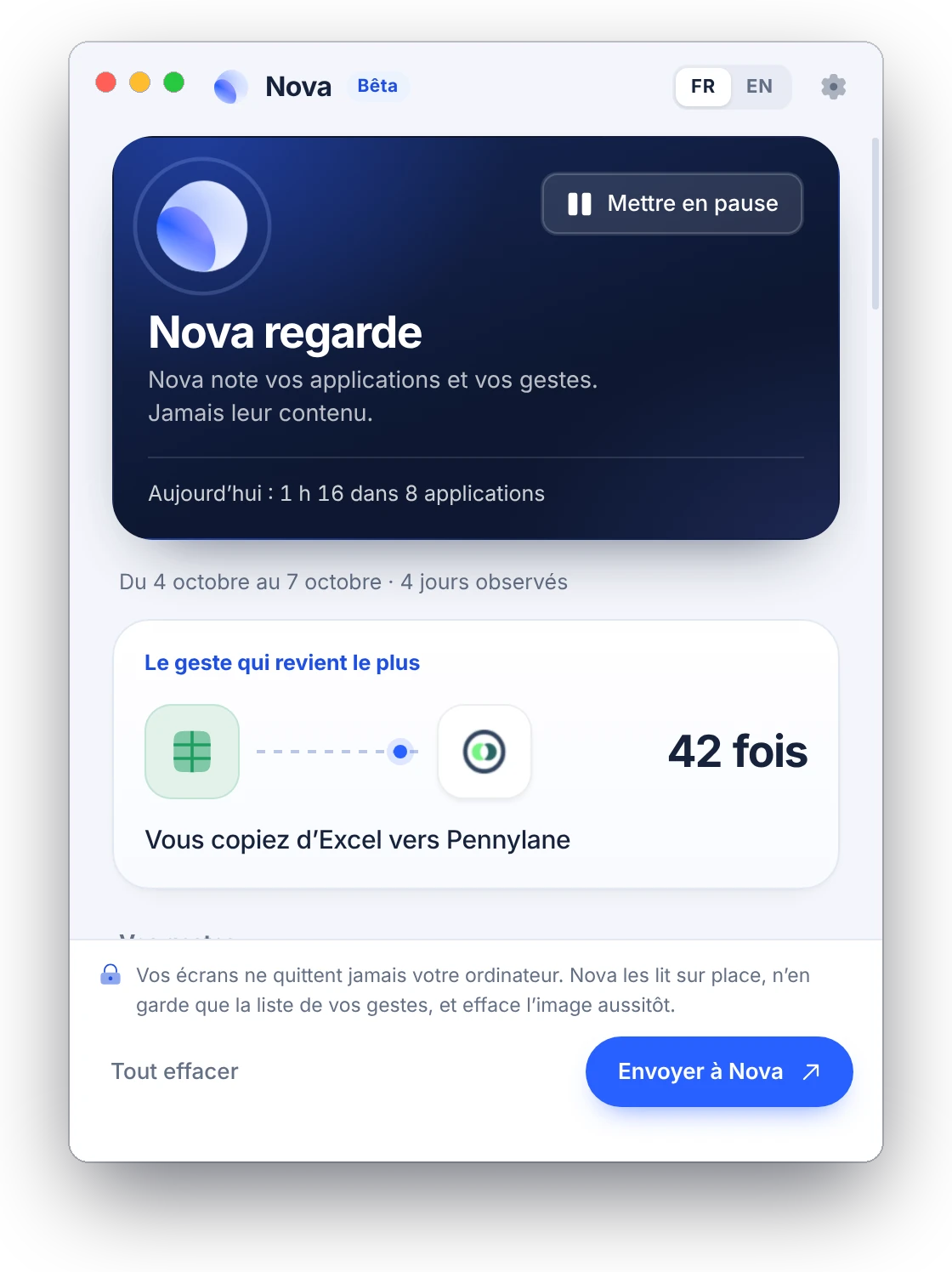 La fenêtre de Nova, avec une journée d’exemple.