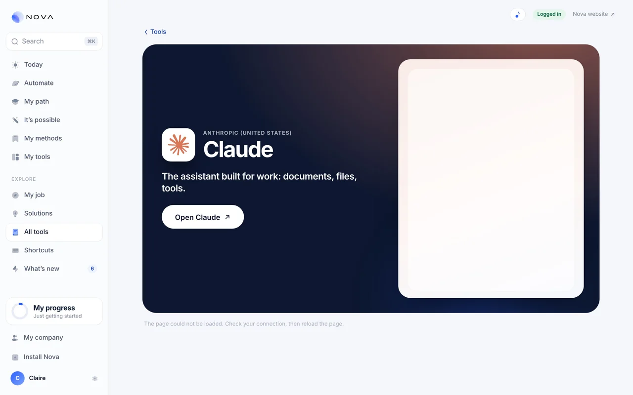 A tool page: Claude